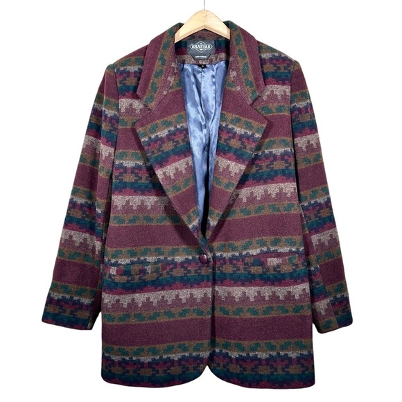 VINTAGE Italian Wool Southwest Print Single Breasted Structured Blazer - Picture 1 of 13